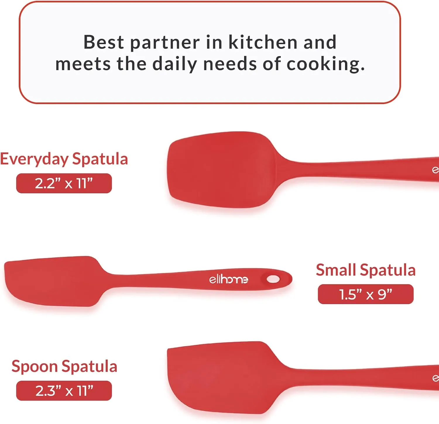 Chef Series 3 Piece Silicone Spatula Set - 600°F Heat Resistant Non Stick Rubber Kitchen Scraper Spatulas for Cooking, Baking, and Mixing – BPA Free and LFGB Certified Silicone (Red)