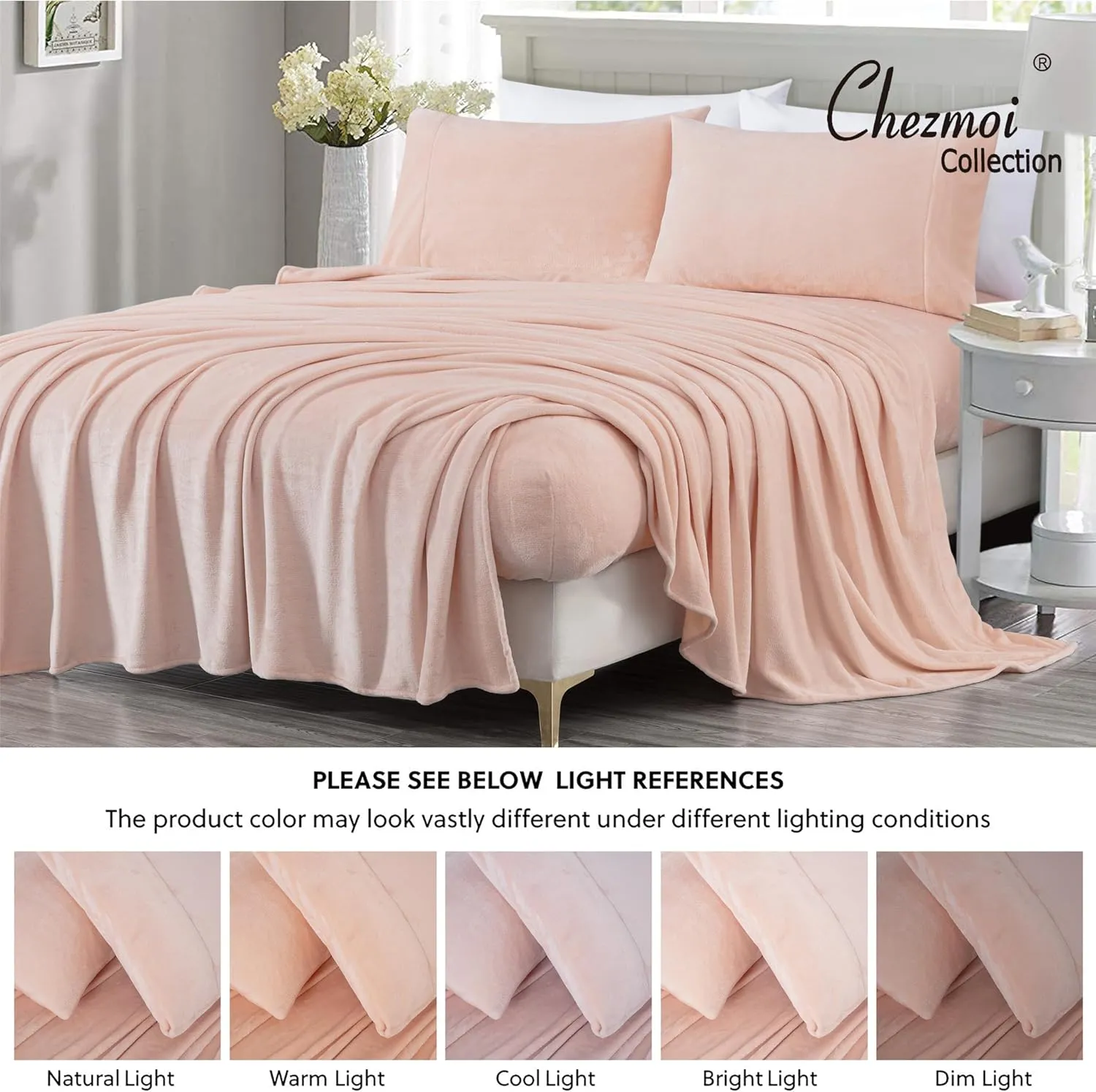 Chezmoi Collection Extra Soft Fleece Sheet Set Queen, Microplush Non-Pilling Velvety Bed Sheet, Deep Pocket - Lightweight All Season Warmth, Queen, Blush Pink