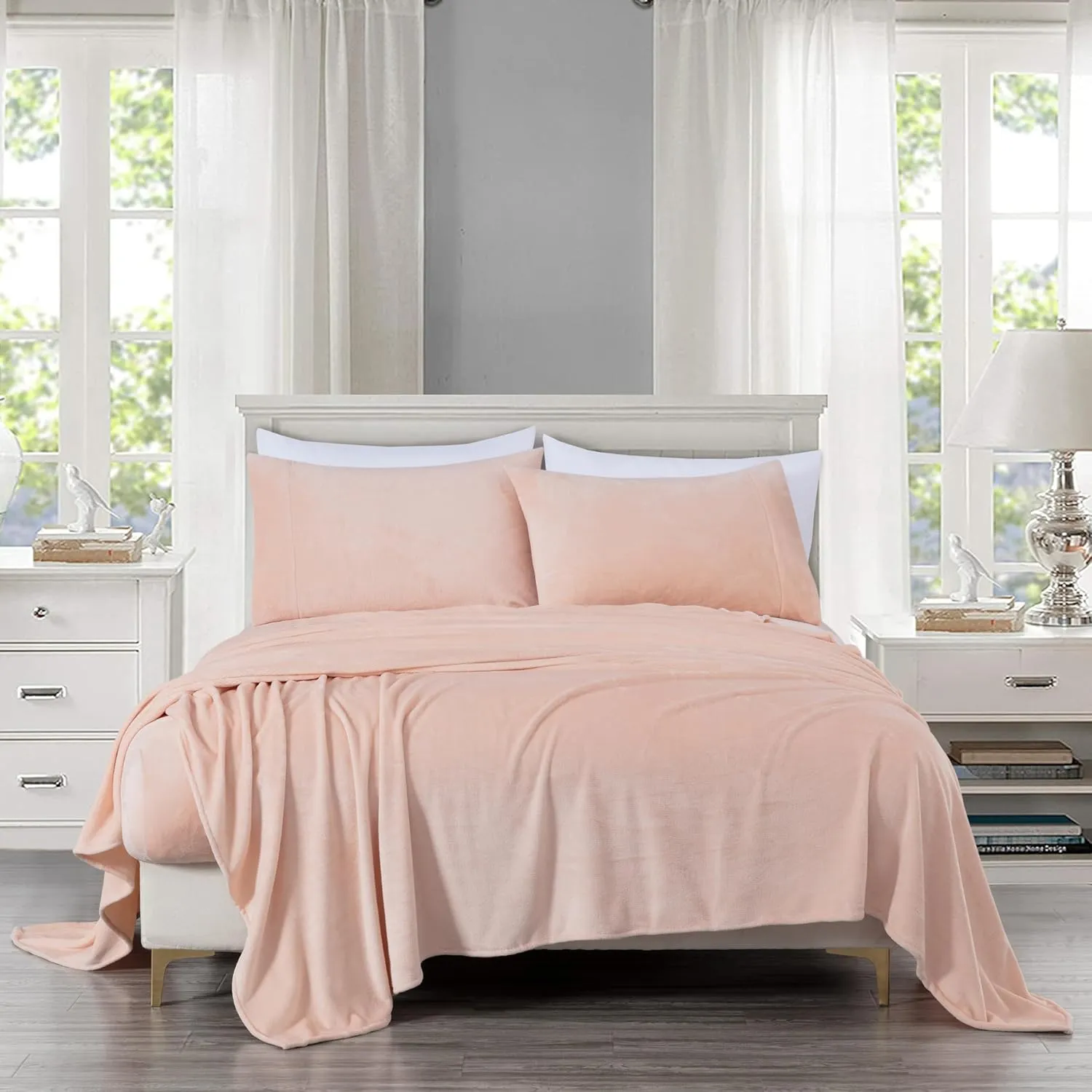 Chezmoi Collection Extra Soft Fleece Sheet Set Queen, Microplush Non-Pilling Velvety Bed Sheet, Deep Pocket - Lightweight All Season Warmth, Queen, Blush Pink