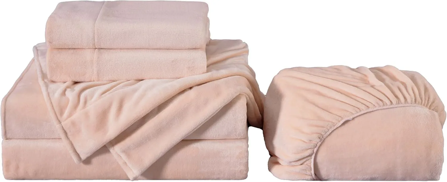 Chezmoi Collection Extra Soft Fleece Sheet Set Queen, Microplush Non-Pilling Velvety Bed Sheet, Deep Pocket - Lightweight All Season Warmth, Queen, Blush Pink