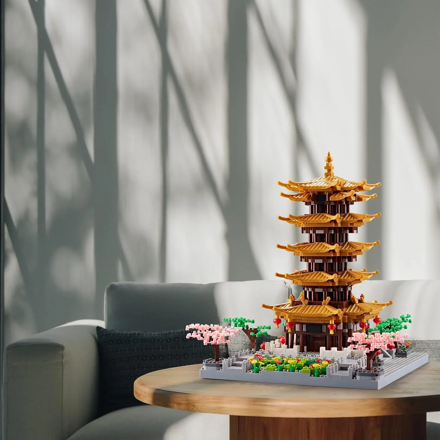 Chinese Architecture Ancient Famous Collectible Micro Building Blocks Set for Adults, 2200PCS Creative Model - Yellow Crane Tower with Cherry Blossom Tree Cherry Plants Toys and Presents
