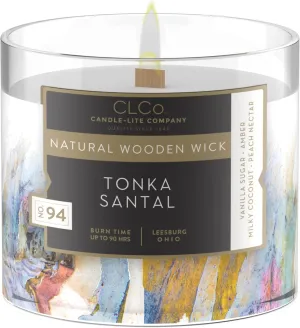 CLCo. by Candle-Lite Company Scented Candles, Tonka Santal Fragrance, One 14 oz. Single Wooden Wick Aromatherapy Candle with 90 Hours of Burn Time, White Color