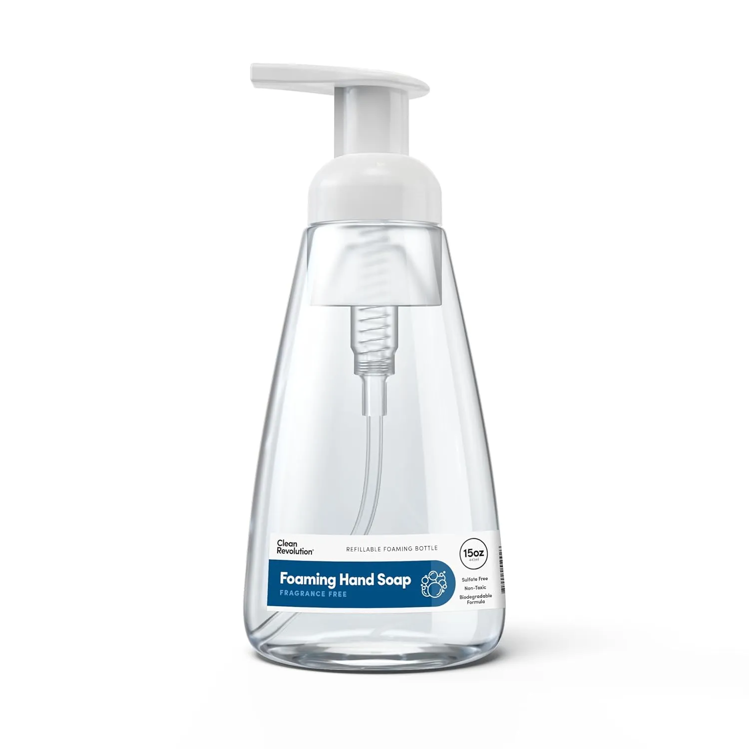 Clean Revolution Ready to Use Foaming Hand Soap| Three Pack | Jumbo 15oz Bottles | Gentle, Moisturizing & Eco-Friendly | Real Essential Oils | Fragrance Free | 45 Total Fl Oz, Clear