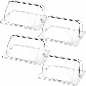 Clear Chafing Dish Cover Half Size Roll Top Bakery Pan Display 1/2 Plastic Chafing Dessert Cake Food Display Cover for Cupcake Exhibition(4 Pcs)