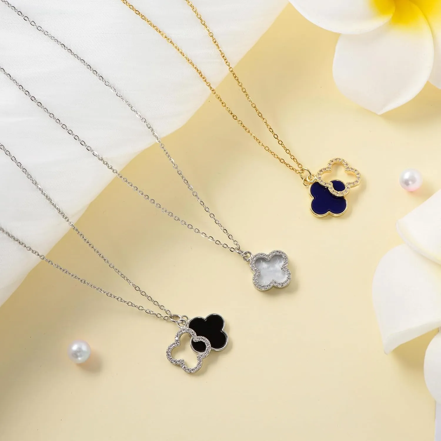 Clover Necklace For Women 14K Gold Plated/Silver Dainty Lucky Clover Pendent Necklace Trendy Four Leaf Clover Necklace Cute Simple Women's Jewelry Gift