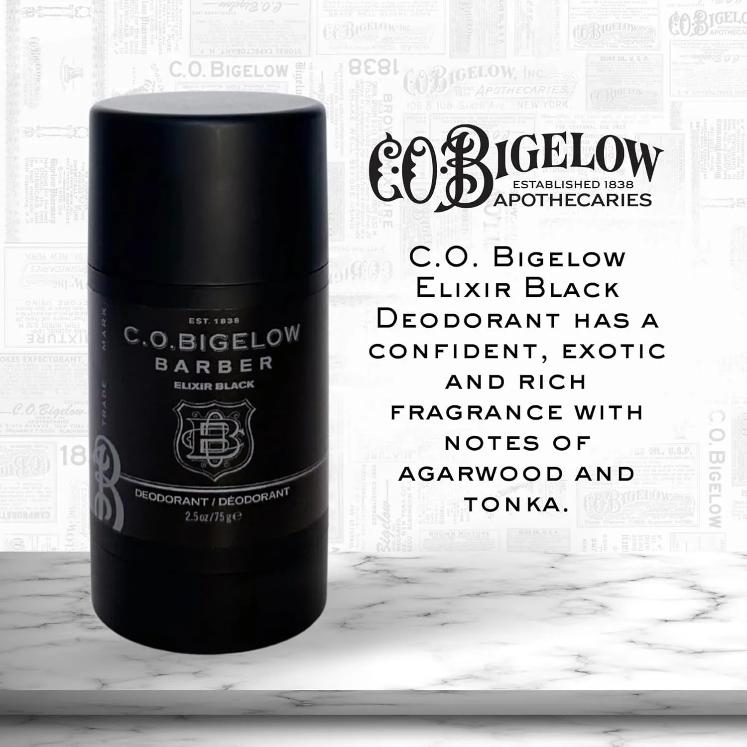 C.O. Bigelow Elixir Black Aluminum Free Deodorant No. 1620, Gel Deodorant Stick, 2.5 oz
