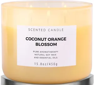 Coconut Orange Blossom 3 Wick Candle | Highly Scented Soy Candles for Home 15.8 oz, Summer & Tropical Scented Candle | Aromatherapy Stress Relief Candle, Relaxing Clean Burning Candle for Women & Men