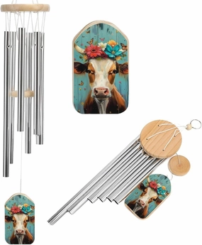 Colorful Cow Flower Wind Chimes Outside with Relaxing Rich Sound, Memorial Wind Chimes Gifts Porch Garden Backyard