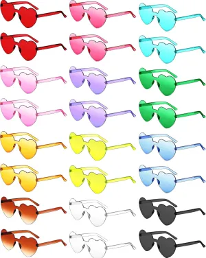 Colzzy 24 Pair Valentine Sunglasses Heart Shaped Rimless Glasses Candy Color Tinted Party Eyewear