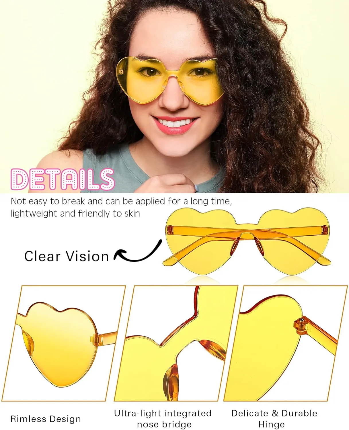 Colzzy 24 Pair Valentine Sunglasses Heart Shaped Rimless Glasses Candy Color Tinted Party Eyewear