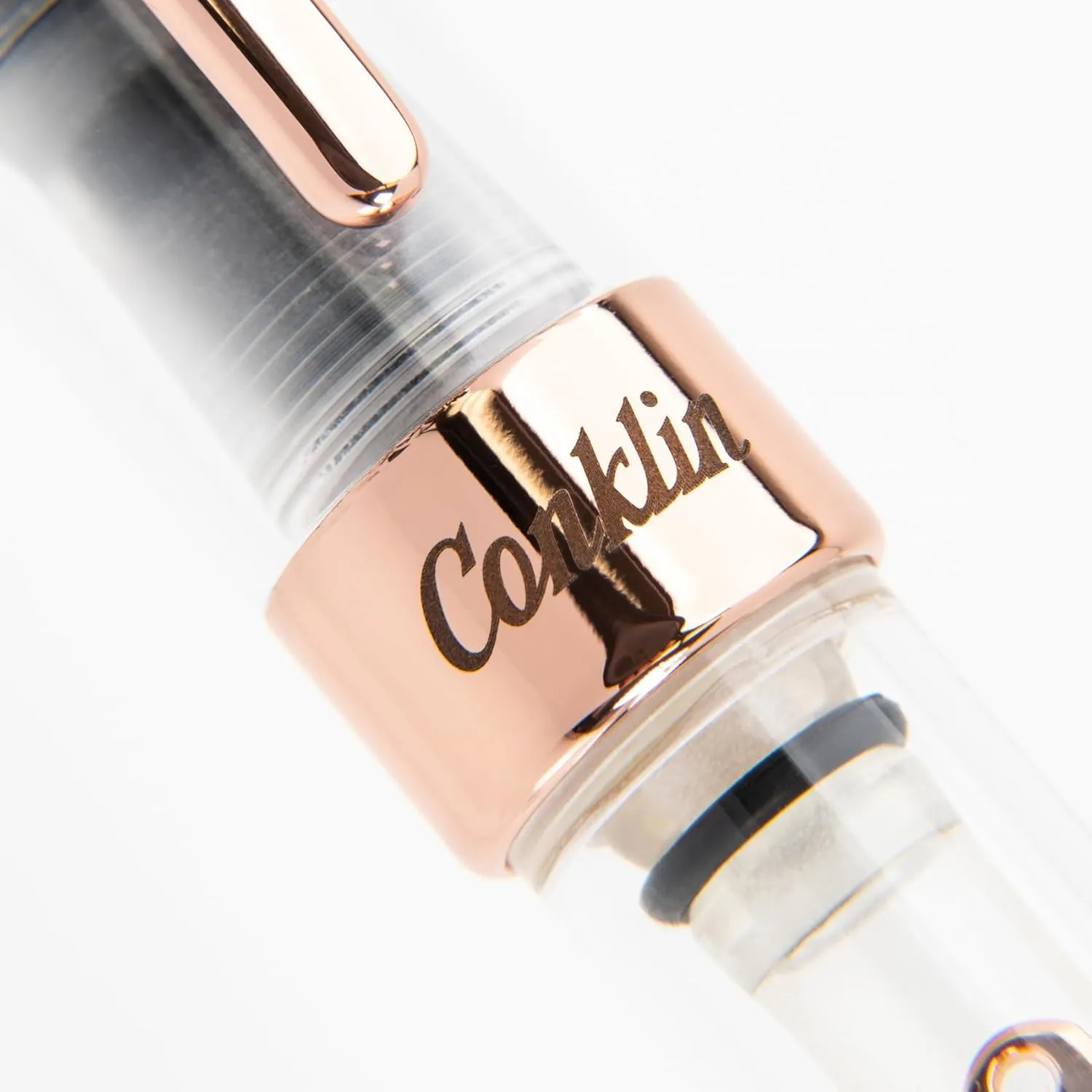 Conklin Mark Twain Demo Crescent Filler 1898 Limited Edition Fountain Pen - Clear with 18 Karat Rose Gold Trim - Medium Nib - Luxury Writing Instrument