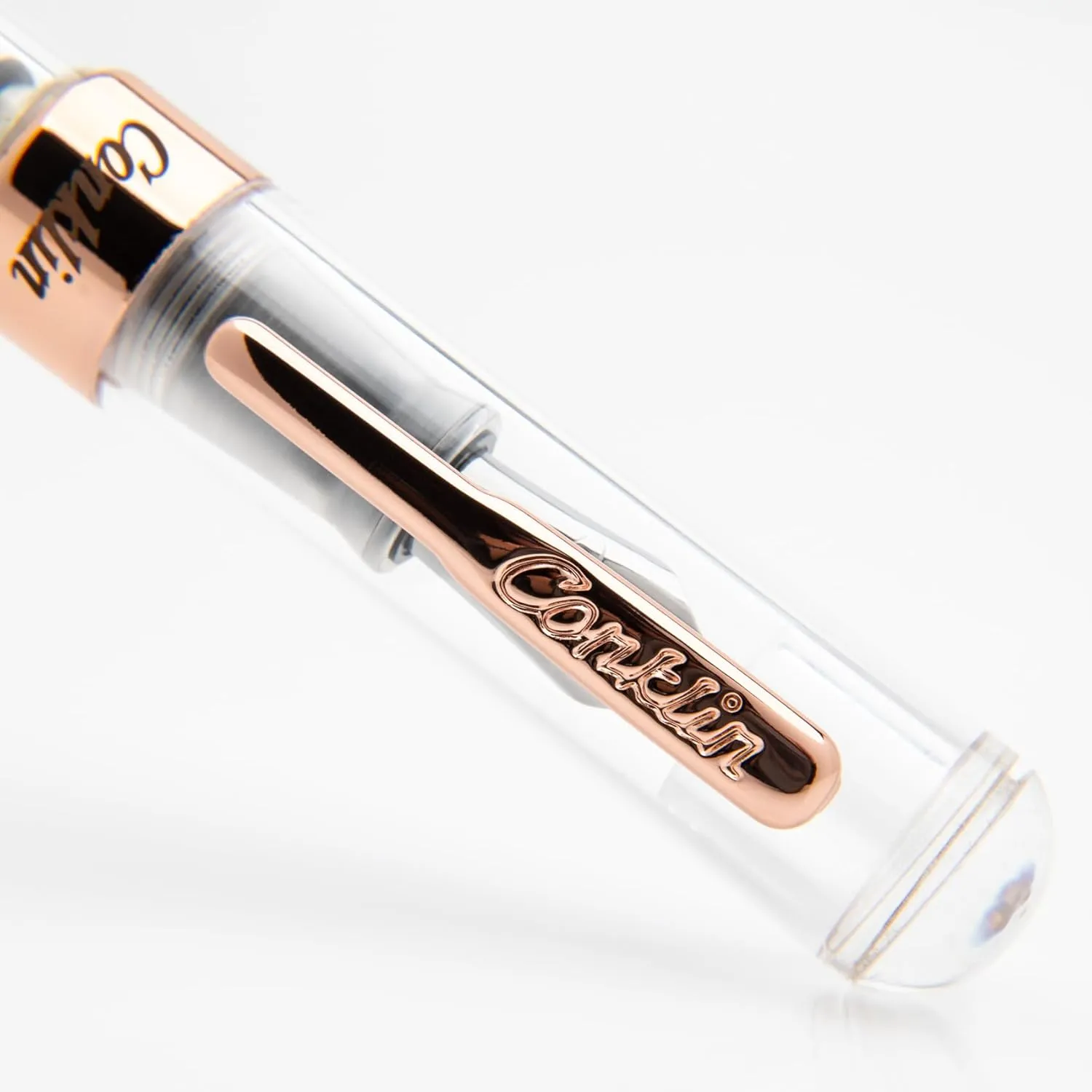 Conklin Mark Twain Demo Crescent Filler 1898 Limited Edition Fountain Pen - Clear with 18 Karat Rose Gold Trim - Medium Nib - Luxury Writing Instrument