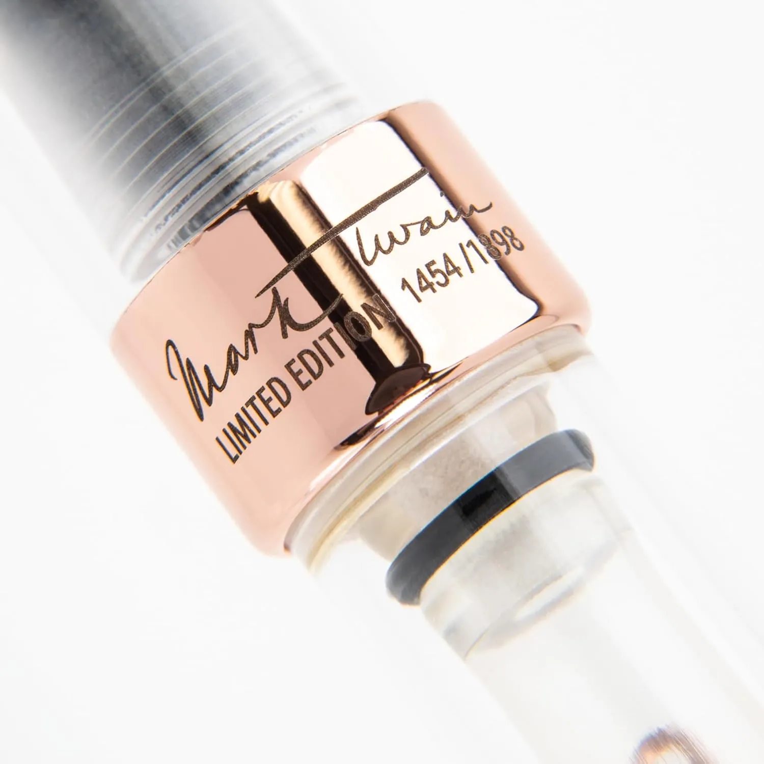 Conklin Mark Twain Demo Crescent Filler 1898 Limited Edition Fountain Pen - Clear with 18 Karat Rose Gold Trim - Medium Nib - Luxury Writing Instrument