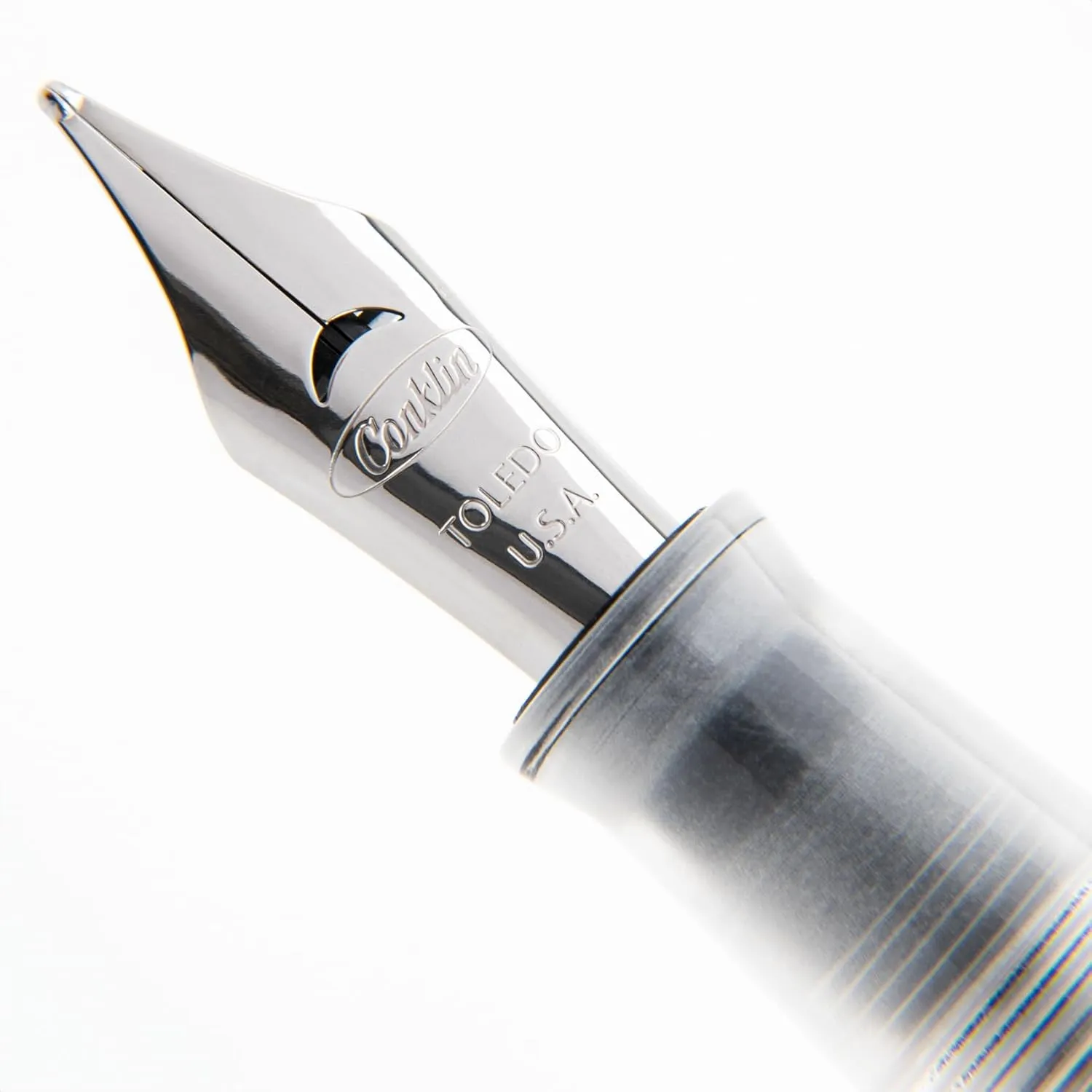 Conklin Mark Twain Demo Crescent Filler 1898 Limited Edition Fountain Pen - Clear with 18 Karat Rose Gold Trim - Medium Nib - Luxury Writing Instrument