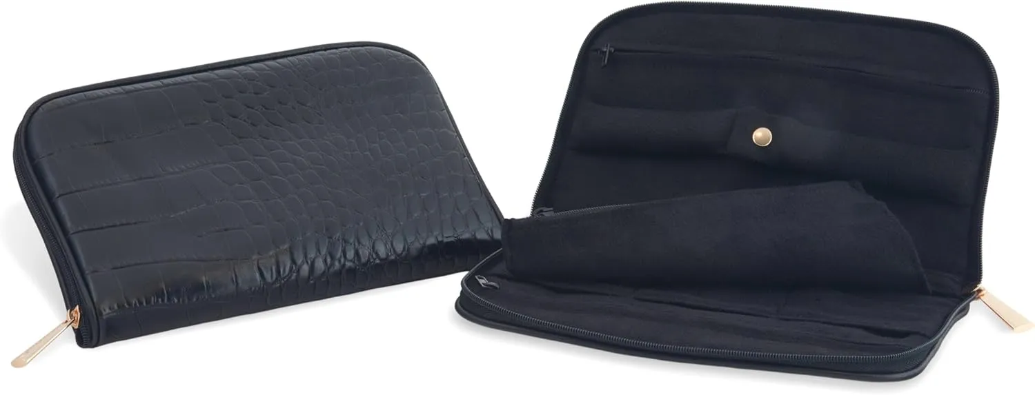 CONNOISSEURS Leather Jewelry Carrying Clutch, Black