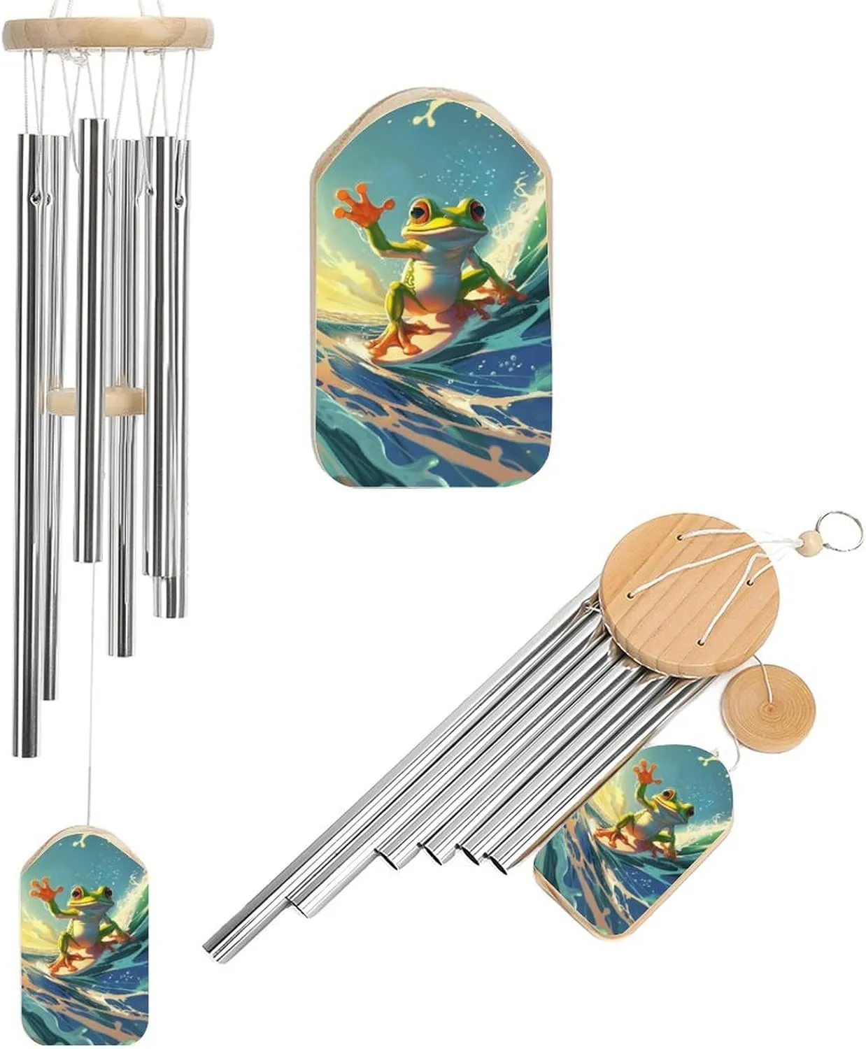 Cool Frog Surfing Wind Chimes Outside with Relaxing Rich Sound, Memorial Wind Chimes Gifts Porch Garden Backyard