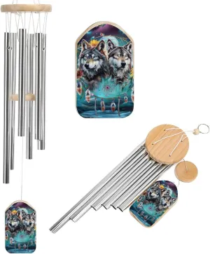 Couple Wolf Dreamcatcher Wind Chimes Outside with Relaxing Rich Sound, Memorial Wind Chimes Gifts Porch Garden Backyard