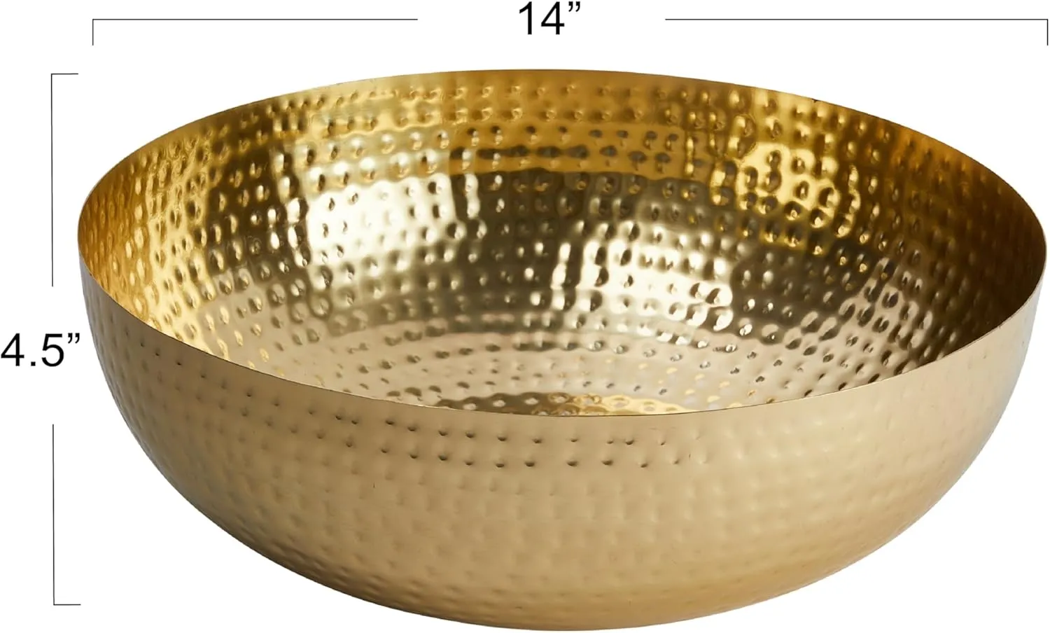 Creative Co-Op Round Hammered Metal Bowl, Gold Finish, 14"