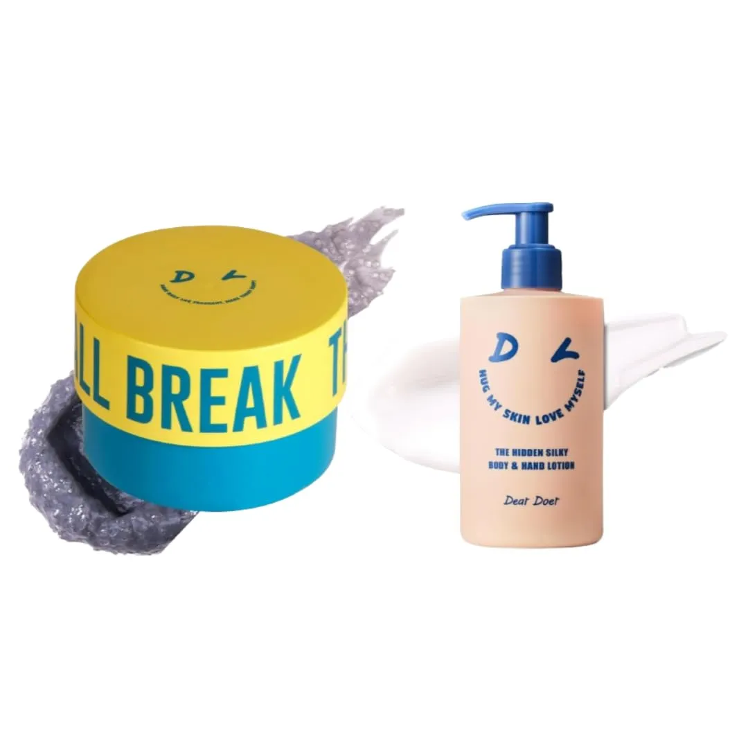[Dear Doer] Break Body Scrub - Refreshingly Exfoliator for Clear Skin/he Hidden Silky Body & Hand Lotion | Vegan | 10.14 fl.oz - pH-Balanced, Non-Sticky Lotion