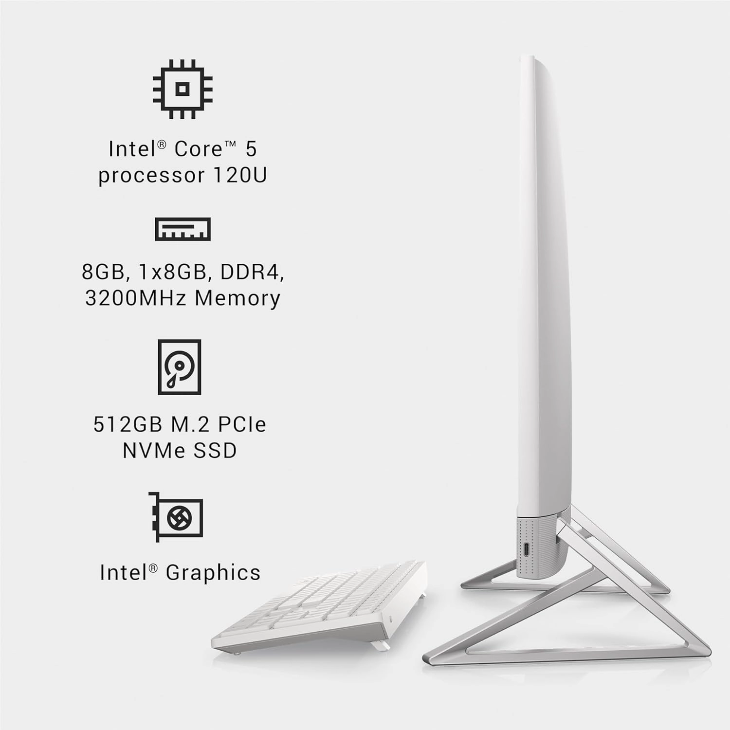 Dell Inspiron 5430 All in One Desktop - 23.8-inch FHD (1920 x 1080) Display, Intel Core 5-120U, 8GB DDR4 RAM, 512GB SSD, Intel Graphics, Windows 11 Home, Onsite & Migrate Service - White