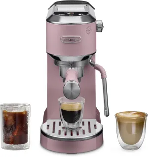 De’Longhi Dedica Duo espresso machine, compact size with built in frother for latte art, brew espresso, cold brew, lattes & more, Rose