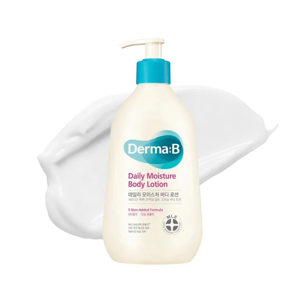 DERMA B | Daily Moisture Body Lotion | Body Cream for Dry Skin | Long-Lasting Body Moisturizer for Sensitive Skin | Woody & Powdery Scented | Skincare with Panthenol, Shea Butter | 13.5 fl oz (400ml)