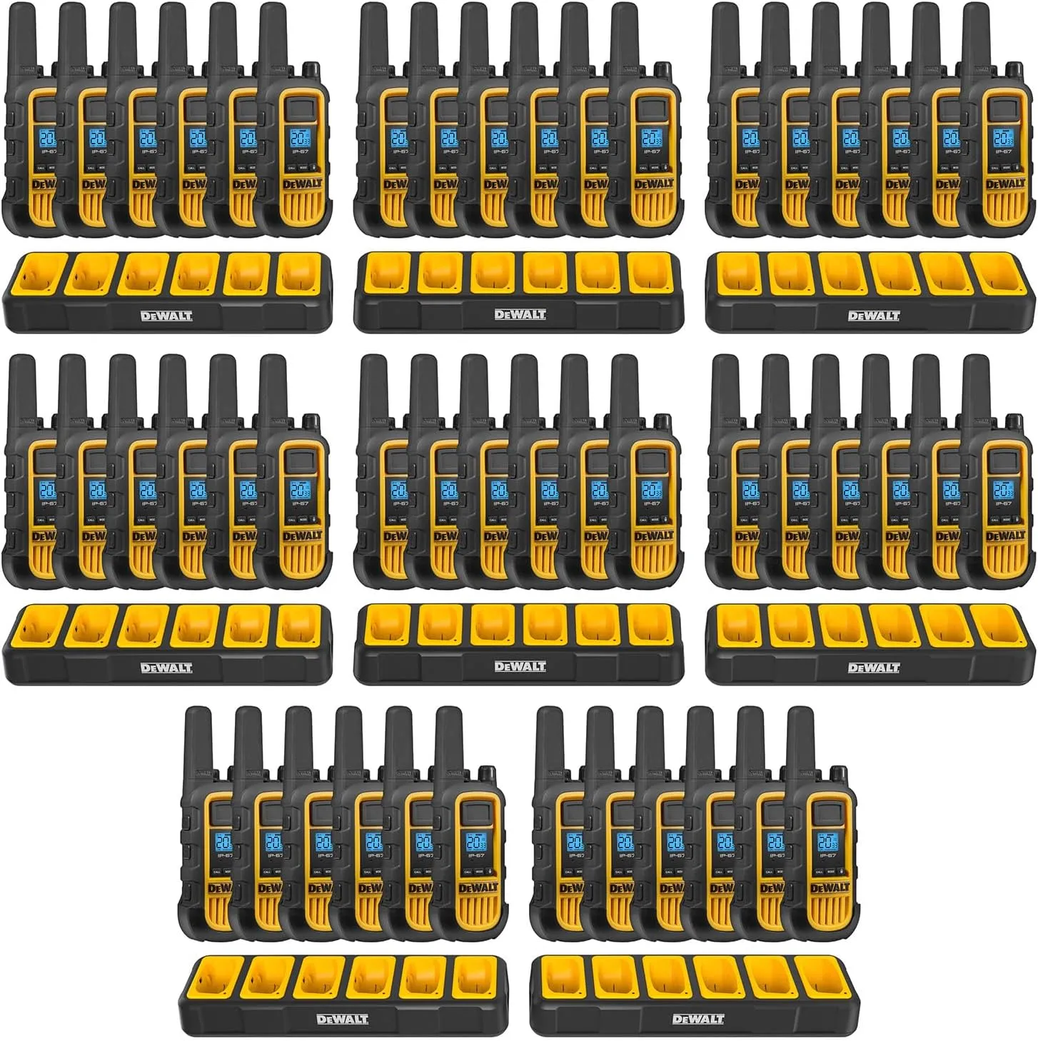 DEWALT DXFRS800 2 Watt Heavy Duty Walkie Talkies - Waterproof, Shock Resistant, Long Range & Rechargeable Two-Way Radio with VOX (48 Pack w/ 8X Gang Chargers) (8DXFRS800-BCH6)