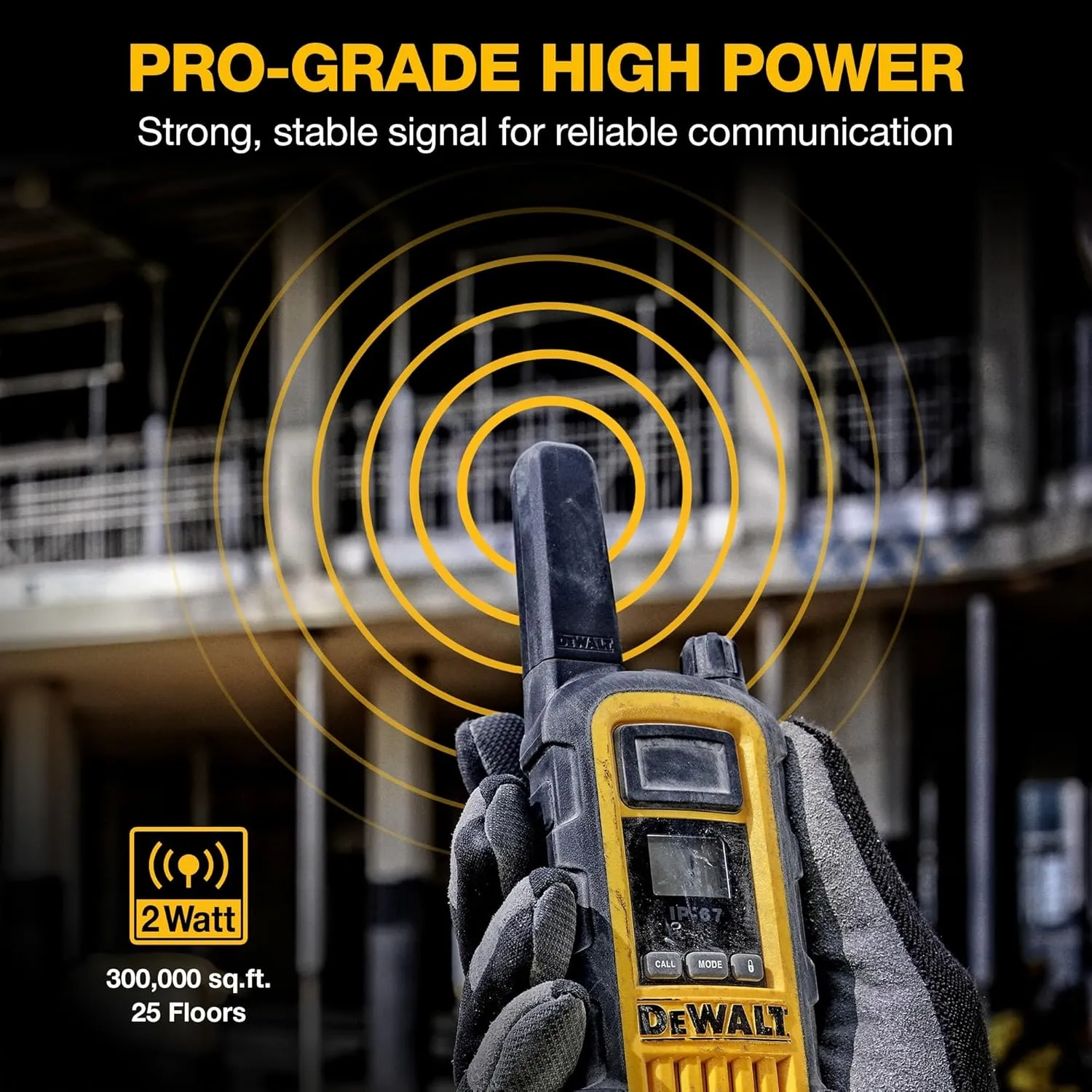 DEWALT DXFRS800 2 Watt Heavy Duty Walkie Talkies - Waterproof, Shock Resistant, Long Range & Rechargeable Two-Way Radio with VOX (6 Pack w/Gang Charger) (DXFRS800-BCH6)
