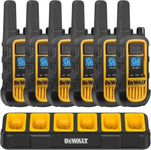 DEWALT DXFRS800 2 Watt Heavy Duty Walkie Talkies - Waterproof, Shock Resistant, Long Range & Rechargeable Two-Way Radio with VOX (6 Pack w/Gang Charger) (DXFRS800-BCH6)