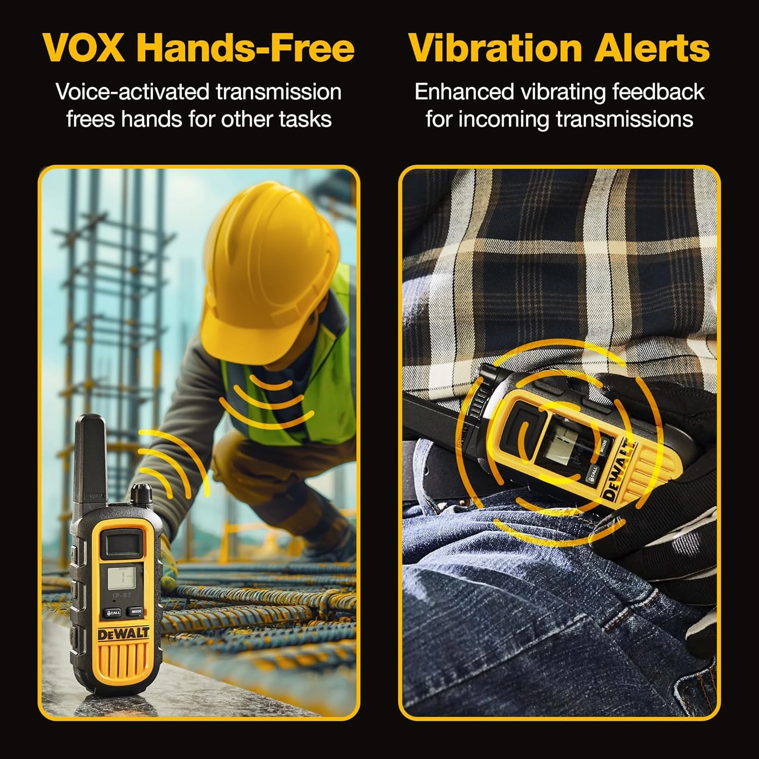 DEWALT DXFRS300 1 Watt Heavy Duty Walkie Talkies with Headsets - Waterproof, Shock Resistant, Long Range & Rechargeable Two-Way Radio with VOX (6 Pack)