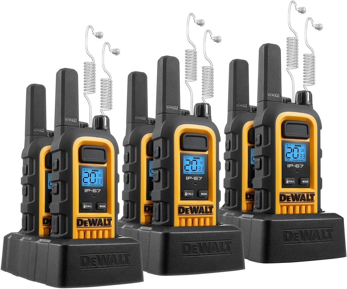 DEWALT DXFRS300 1 Watt Heavy Duty Walkie Talkies with Headsets - Waterproof, Shock Resistant, Long Range & Rechargeable Two-Way Radio with VOX (6 Pack)