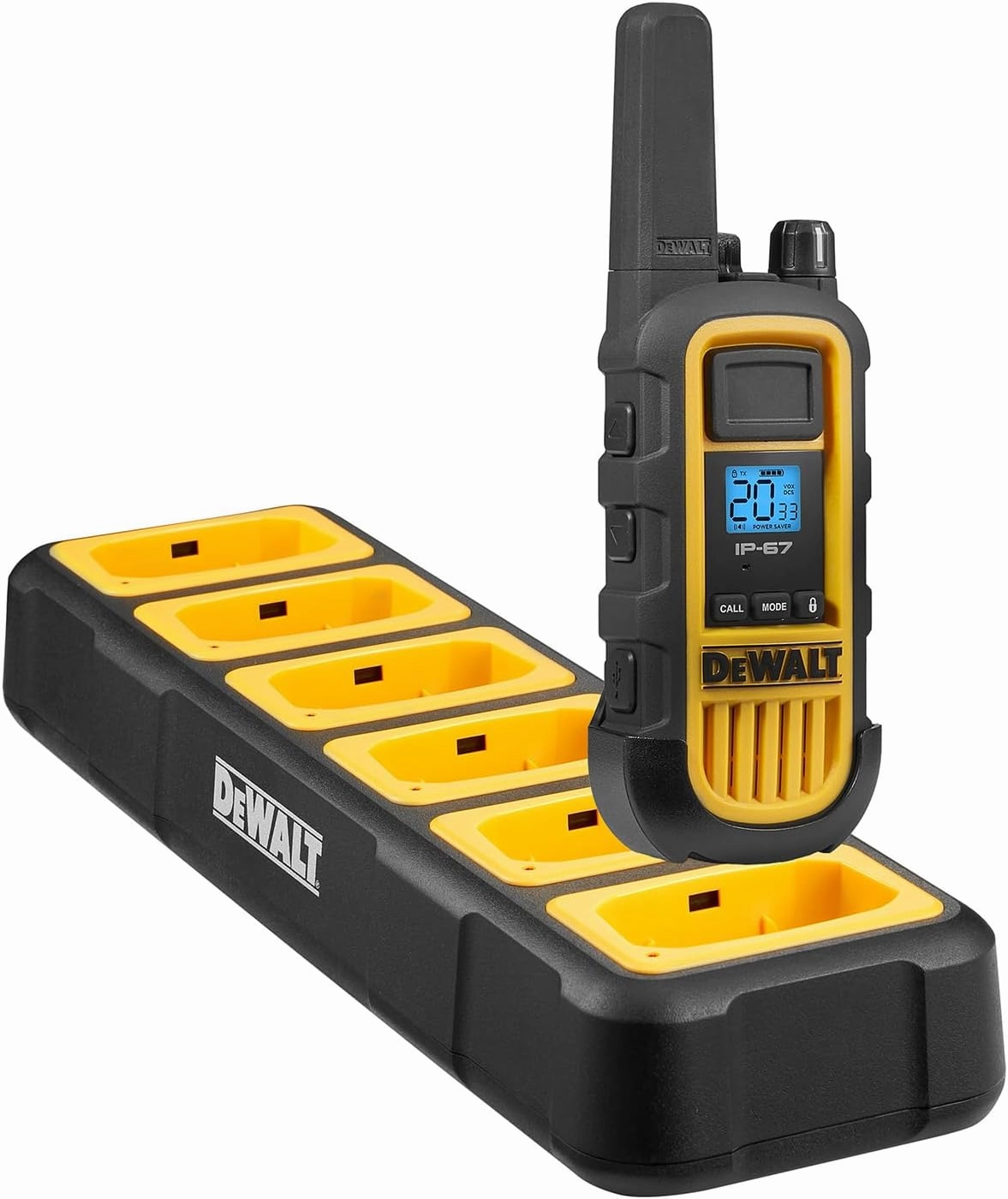 DEWALT DXFRS800 2 Watt Heavy Duty Walkie Talkies - Waterproof, Shock Resistant, Long Range & Rechargeable Two-Way Radio with VOX (6 Pack w/Gang Charger) (DXFRS800-BCH6)