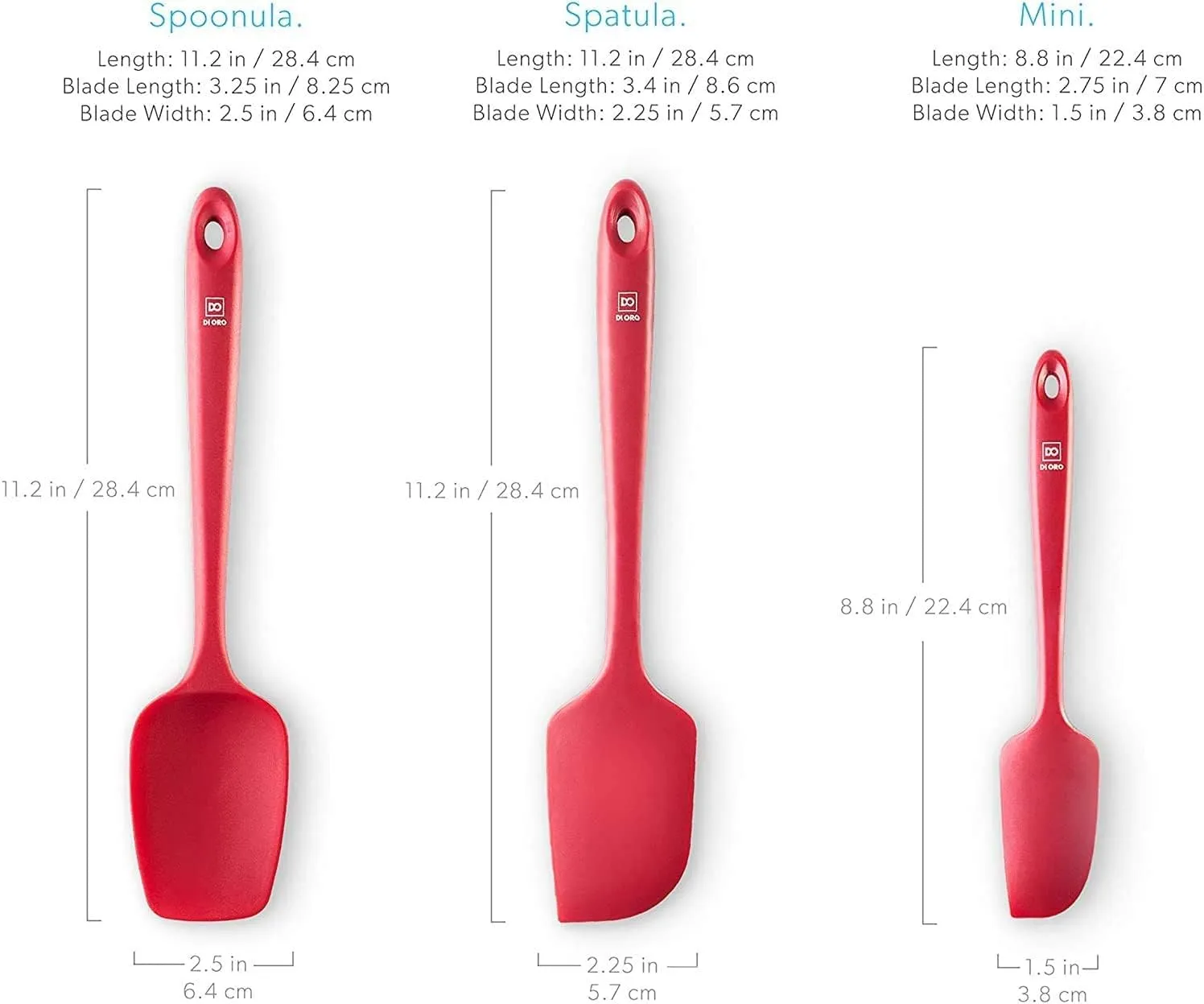 di Oro Living Silicone Spatula Set - 3-piece 600F Heat-Resistant Baking Spoon & Spatulas - Ergonomic Easy-to-Clean Seamless One-Piece Design - Pro Grade Non-stick Rubber with Stainless Steel S-Core Technology! (Red)