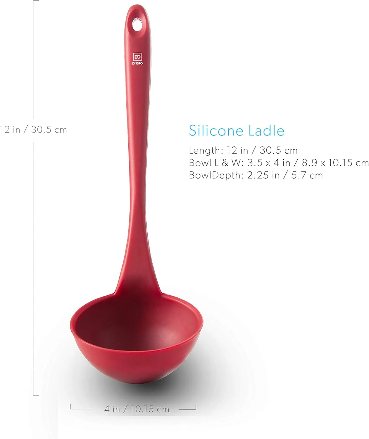 DI ORO Silicone Ladle – Soup Ladle for Cooking & Serving Heat-Resistant - Large Kitchen Soup Ladle Nonstick Cookware Safe - Soup Serving Spoon with Wide Bowl - Silicone Utensil Dishwasher Safe (Red)