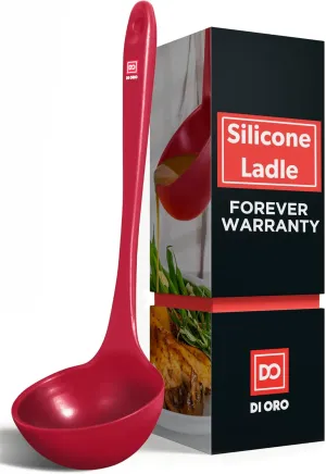 DI ORO Silicone Ladle – Soup Ladle for Cooking & Serving Heat-Resistant - Large Kitchen Soup Ladle Nonstick Cookware Safe - Soup Serving Spoon with Wide Bowl - Silicone Utensil Dishwasher Safe (Red)