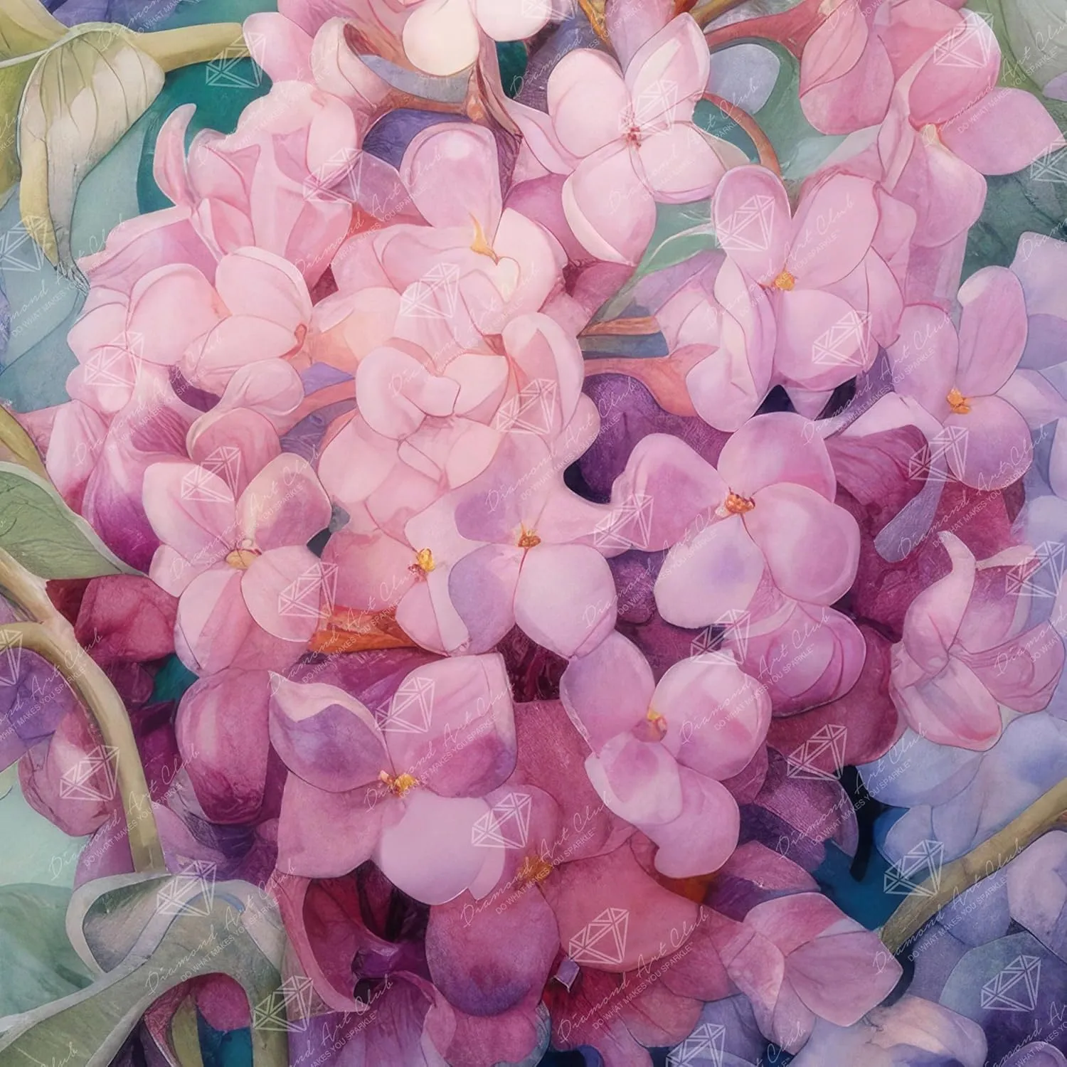 DIAMOND ART CLUB Pink Hydrangea Diamond Painting Kit, Fun DIY Crafts for Adults, Round Diamond Art Canvas for Beginners, 13" x 13" (33cm x 33cm)