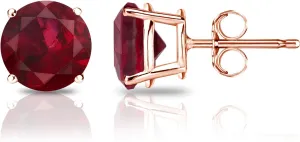 Diamond Wish - 14k Rose Gold Round Ruby Gemstone Stud Earrings in 4-Prong Basket Push Backs (1 cttw)