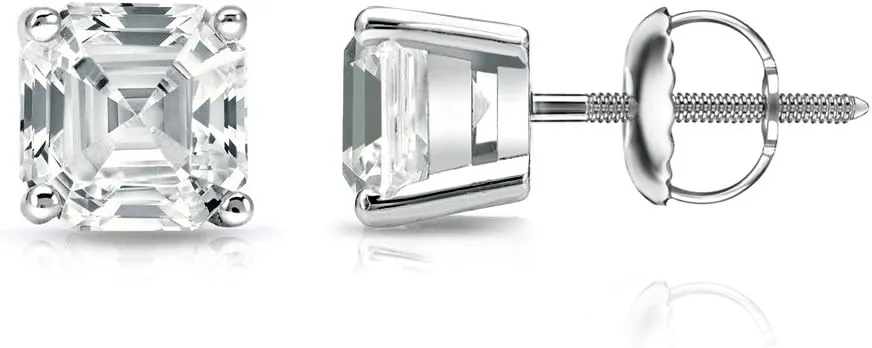 Diamond Wish 14k White Gold 4-Prong Basket Asscher Cut Diamond Stud Earrings (1/2 cttw, G-H, SI1-SI2) Screw-back