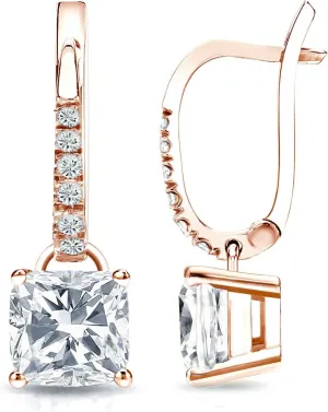 Diamond Wish IGI Certified 14k Rose Gold Cushion Diamond Earrings Dangle 4-Prong Basket (1 1/2 CTTW, G-H, VS2-SI1)