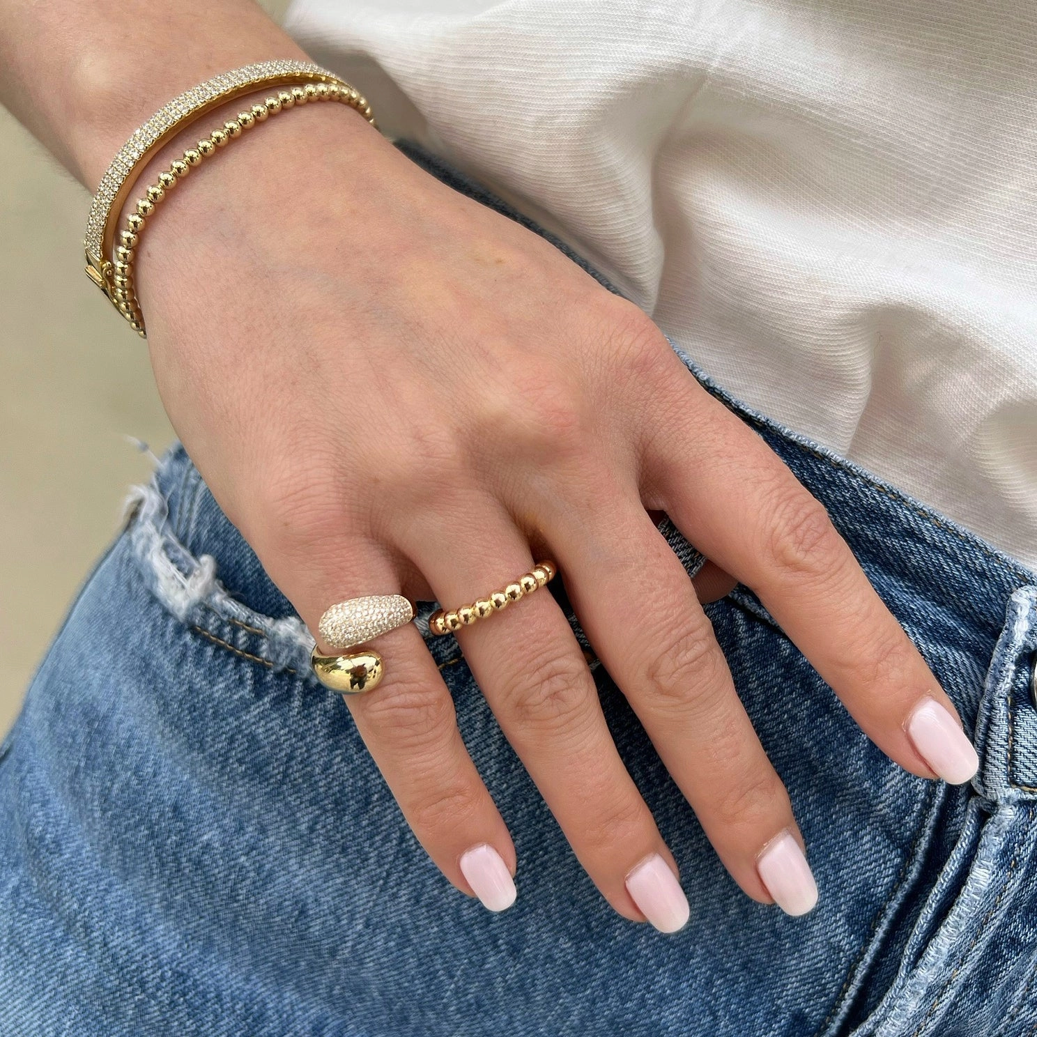 Diamond & Gold Jumbo Double Dome Ring