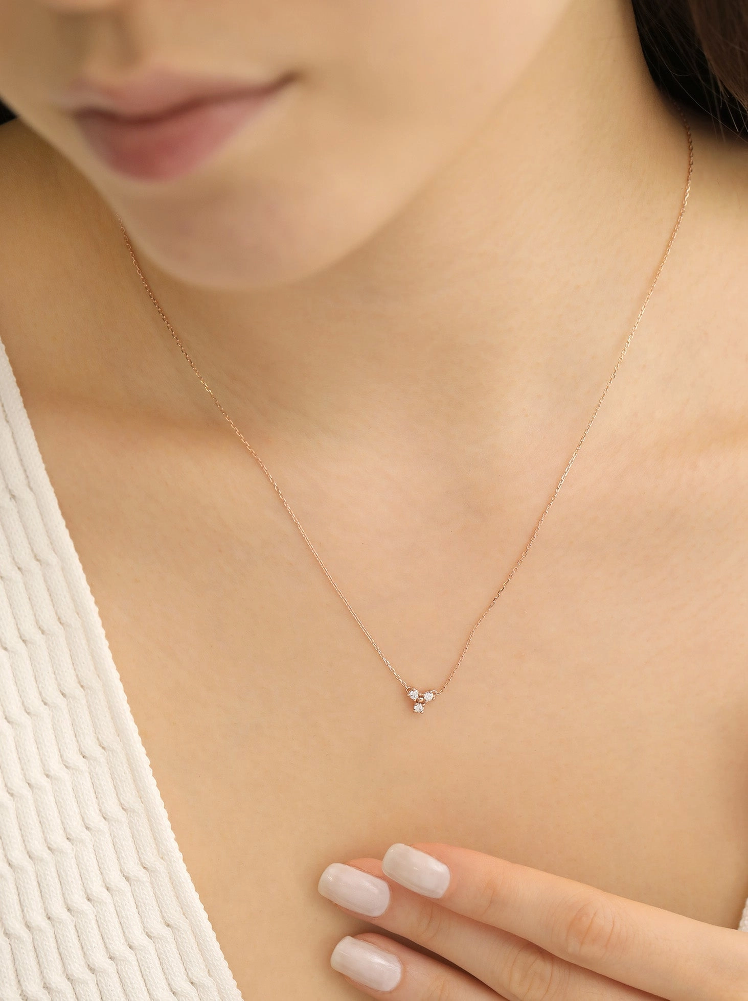 Diamond Trinity Necklace / 9K and 18K Solid Gold