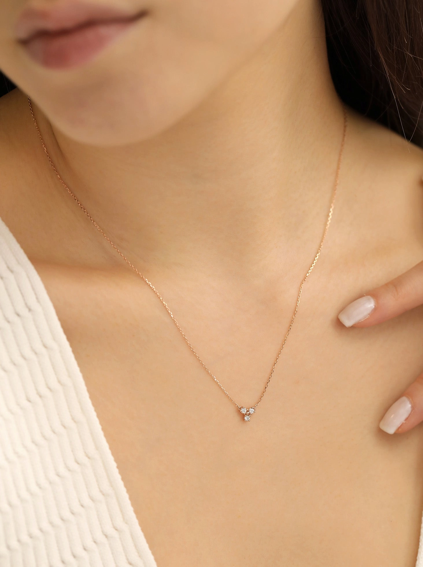 Diamond Trinity Necklace / 9K and 18K Solid Gold