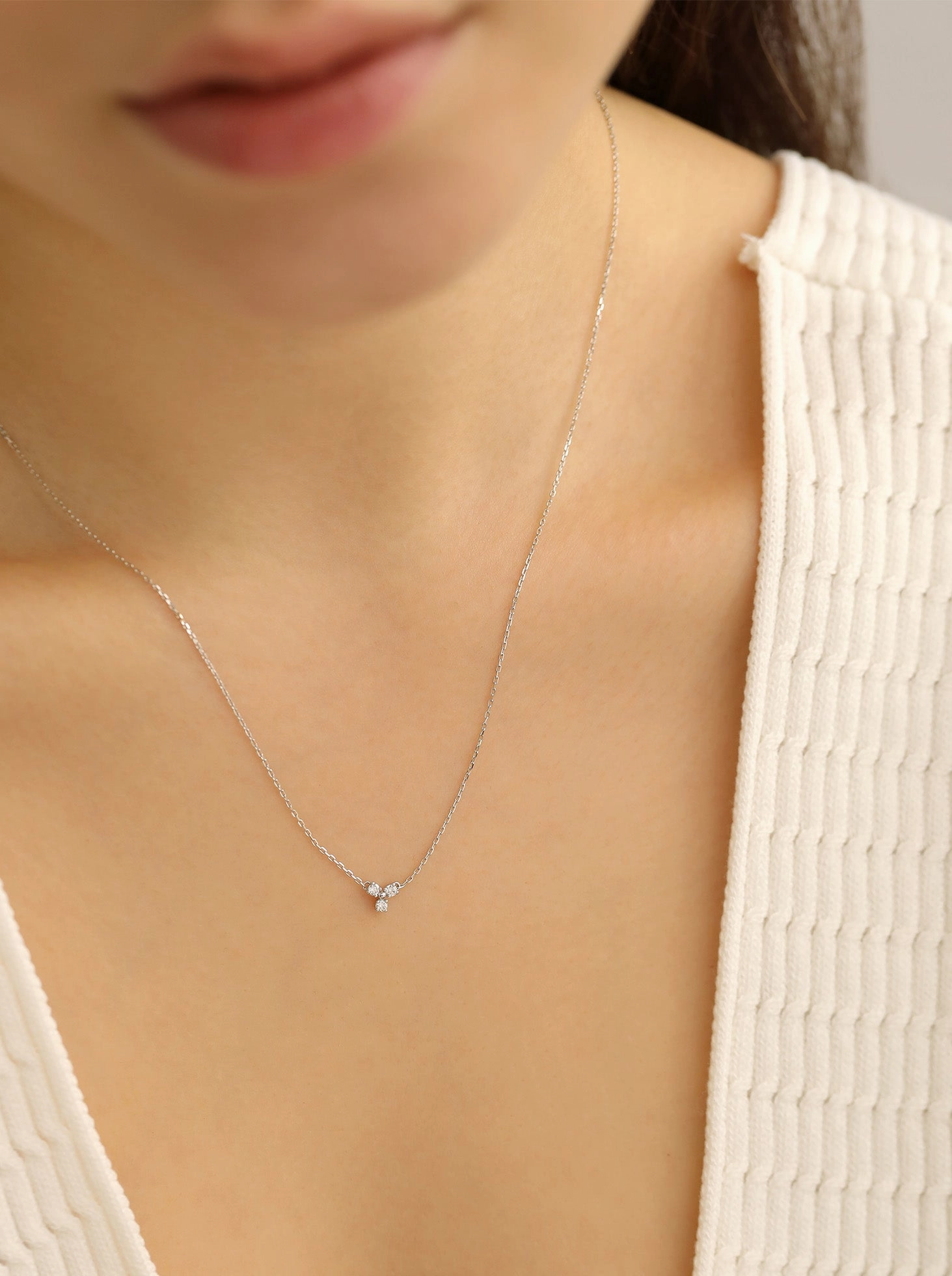 Diamond Trinity Necklace / 9K and 18K Solid Gold