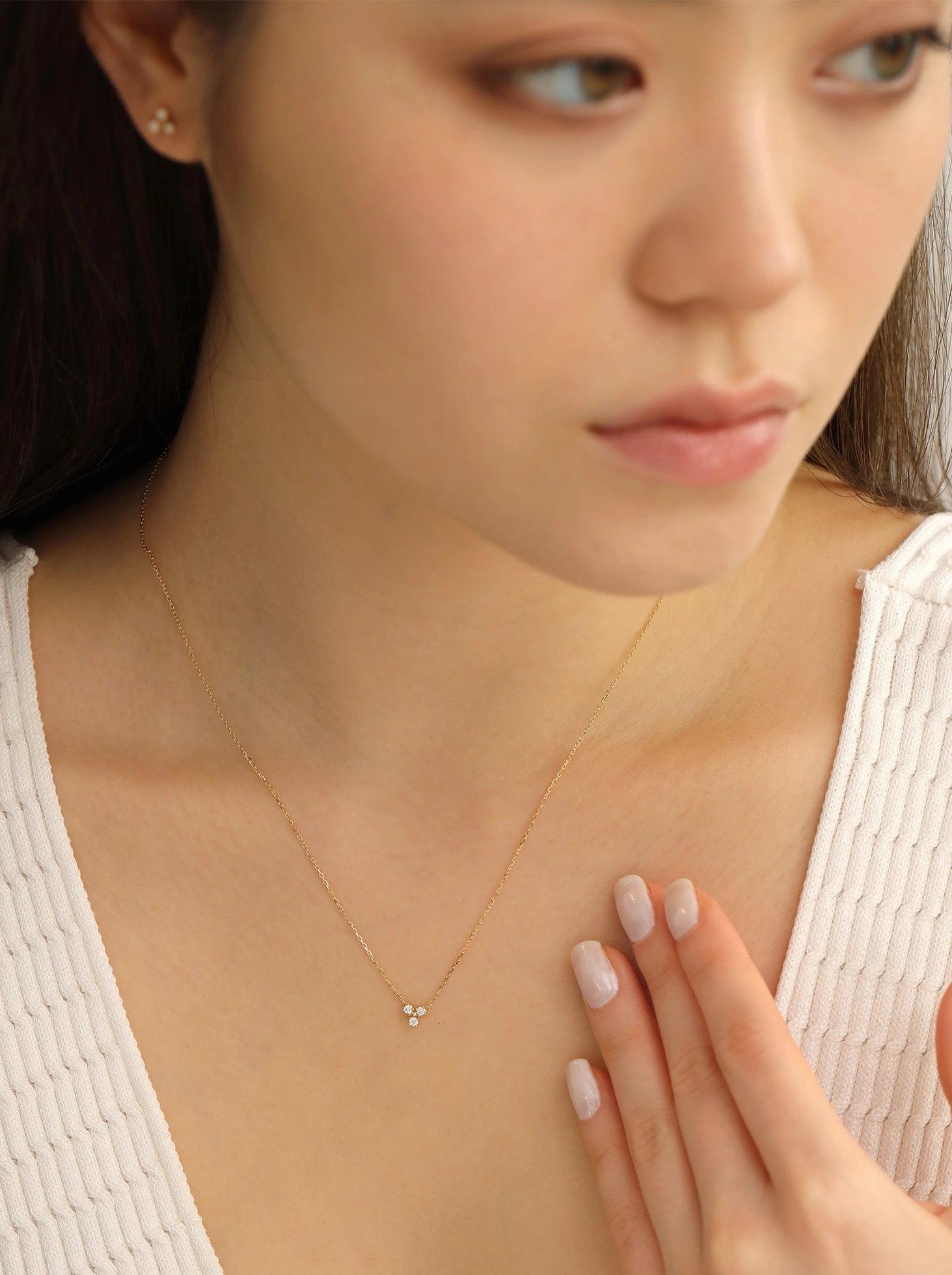 Diamond Trinity Necklace / 9K and 18K Solid Gold