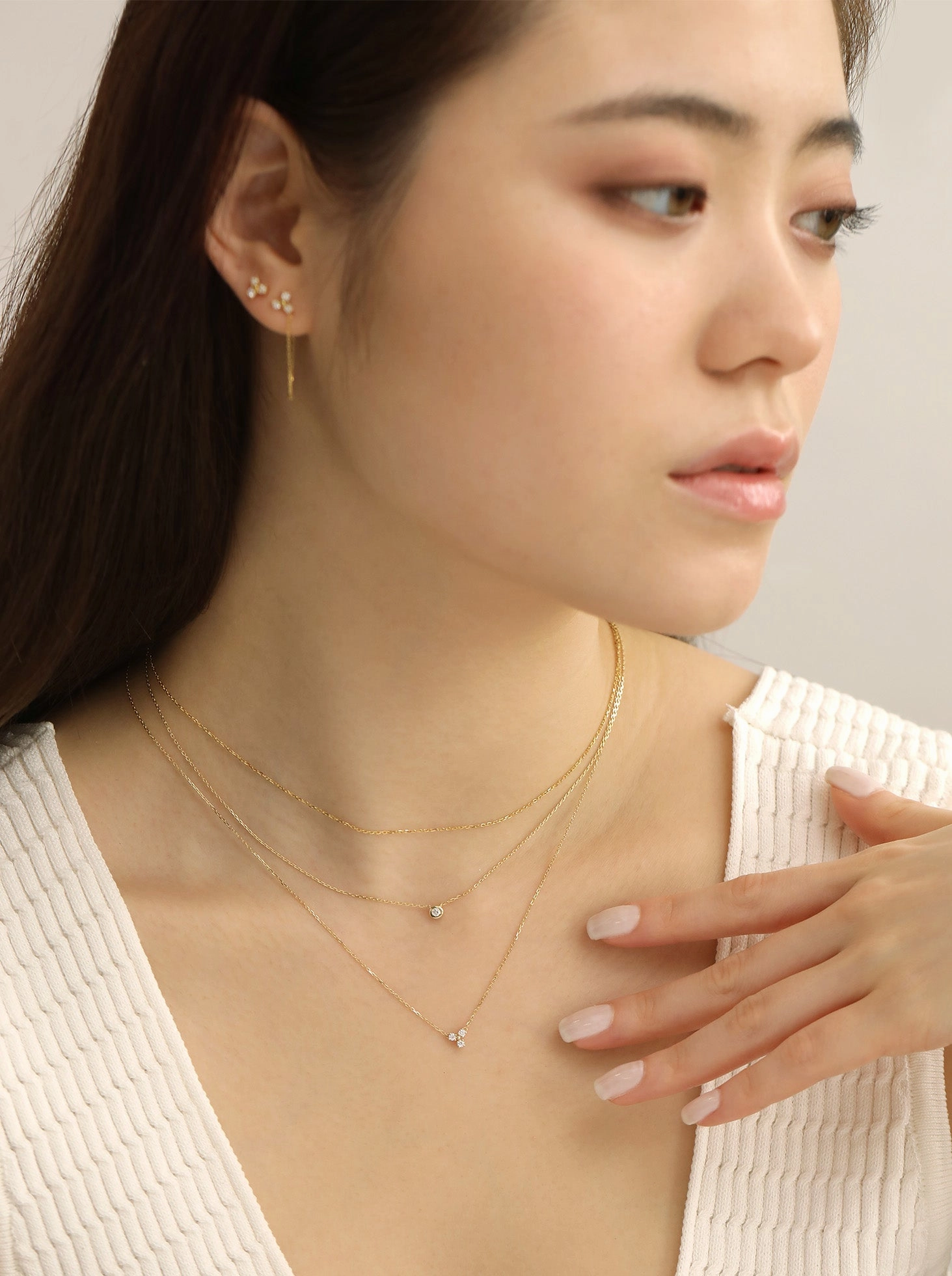 Diamond Trinity Necklace / 9K and 18K Solid Gold