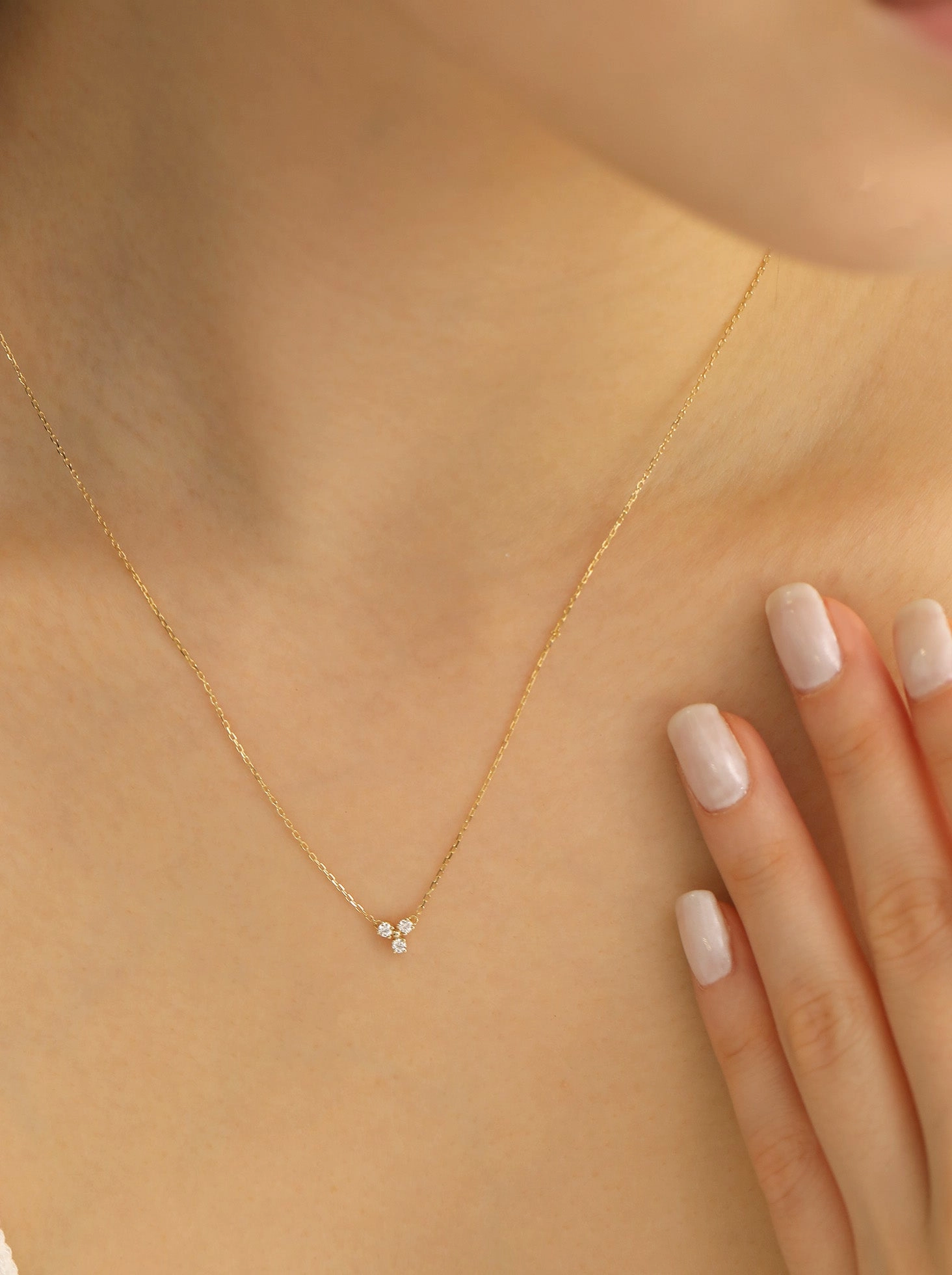 Diamond Trinity Necklace / 9K and 18K Solid Gold