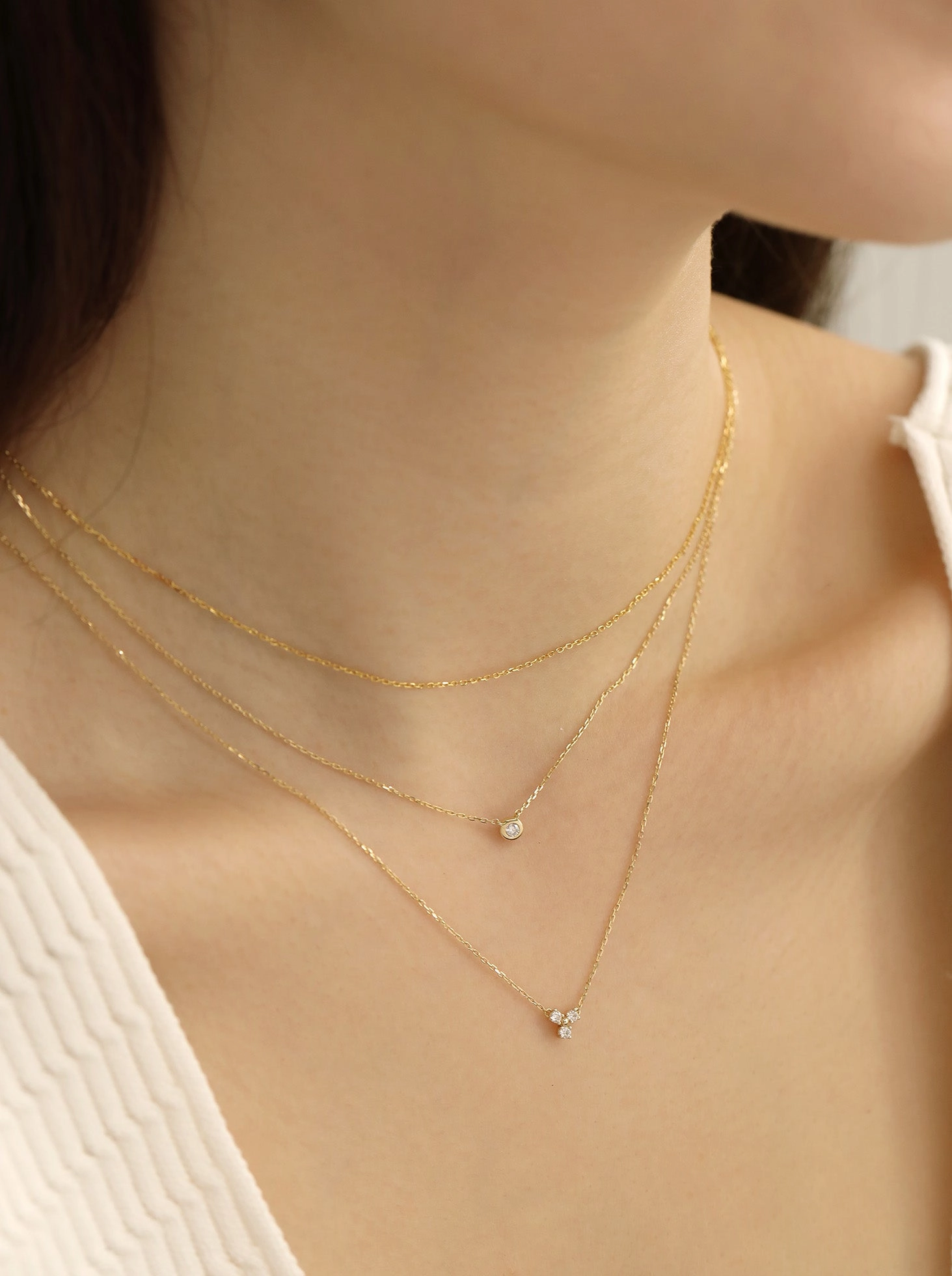 Diamond Trinity Necklace / 9K and 18K Solid Gold