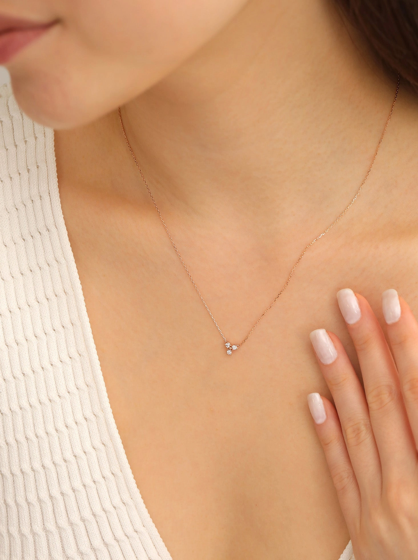 Diamond Trinity Necklace / 9K and 18K Solid Gold
