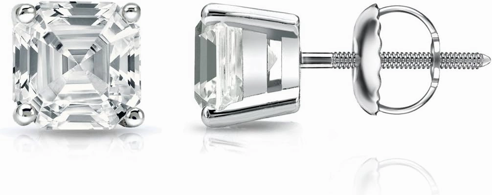 Diamond Wish IGI Certified 14k White Gold 4-Prong Basket Asscher Cut Diamond Stud Earrings (3/4 cttw, H-I, I1-I2) SB