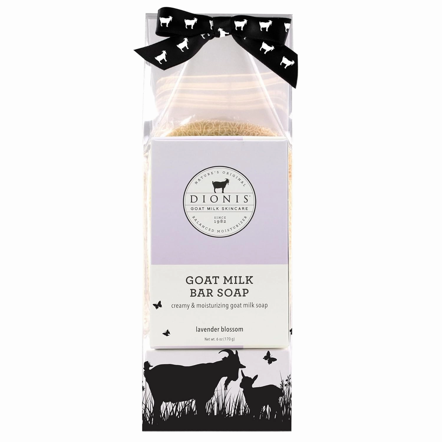 Dionis Goat Milk Bar Soap Shower & Bath 3 Pc Travel Set with Saver Pad & Exfoliating Scrubber - Moisturize & Massage - Triple Milled Gentle Body Wash Cleanser Creamy, Rich Lather, Lavender Blossom